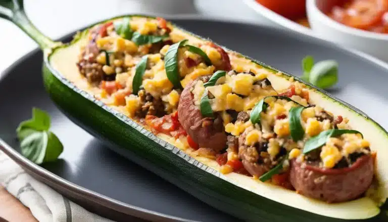 Turkey Sausage Stuffed Zucchini